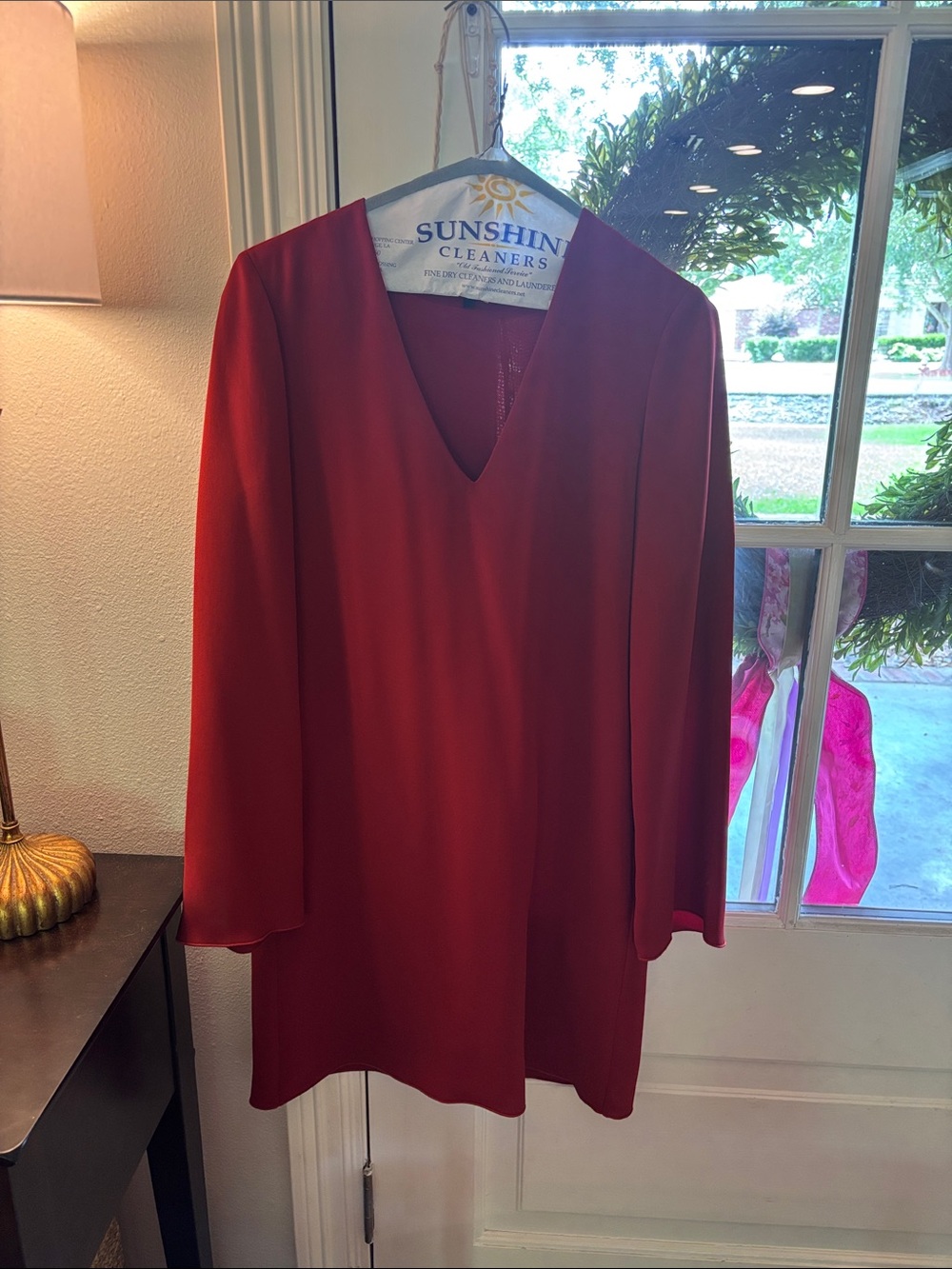 Theory Red V-Neck Long-Sleeve dress